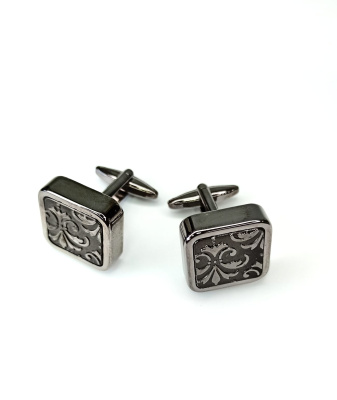 Запонки Cufflinks Inc. Квадрат черный металлик с лилией CF25