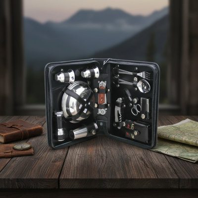 Набор дорожный в сумке из натуральной кожи (2 персоны), арт.206КК2