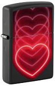 Зажигалка ZIPPO Hearts Design с покрытием Black Light, латунь/сталь, черная, матовая, 38x13x57 мм