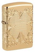 Зажигалка ZIPPO Armor® Lucky Clover с покрытием High Polish Gold Plate, латунь/сталь, золотистая, 38x13x57 мм (без бензина)