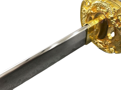Катана, длинный японский меч, золотисто-синие ножны