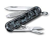 Нож-брелок VICTORINOX Classic SD Navy Camouflage, 58 мм, 7 функций, серо-синий камуфляж