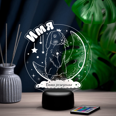 3D ночник Кролик на луне