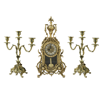 Каминные часы с маятником и канделябрами "Библо", золото