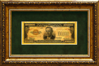 Картина на сусальном золоте банкнота-сертификат «Сто тысяч долларов США»