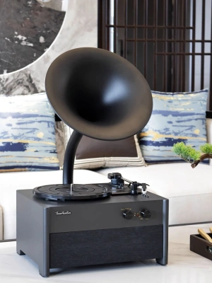 Виниловый проигрыватель "Ton Audio" с черной металлической трубой, FM/BT/USB