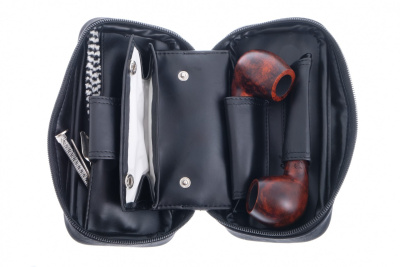 Сумка P&A для 2 трубок и табака, экокожа, черная Сумка P&A для 2 трубок и табака, экокожа, черная