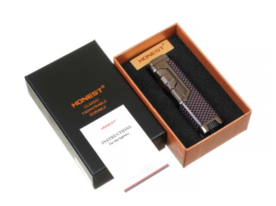 Зажигалка сигарная Honest, четверное пламя, карбон