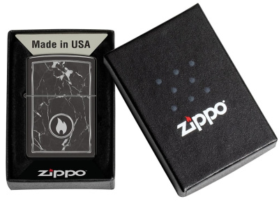 Зажигалка ZIPPO Marble Flame с покрытием High Polish Black, латунь/сталь, черная, глянцевая, 38x13x57 мм (без бензина)