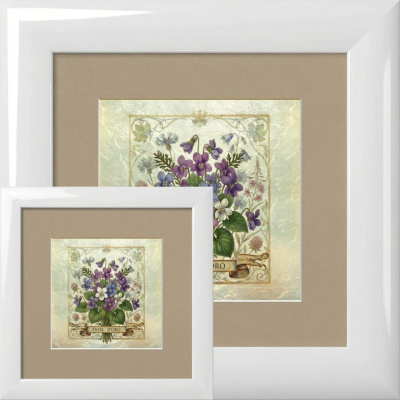 Картина на белом сусальном золоте "Фиалки"