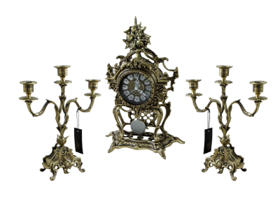 Каминные часы с маятником и канделябрами "Лето", антик