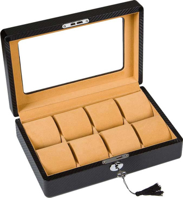 Шкатулка LuxeWood для хранения 8-ми часов. LW8-C2, черная карбон