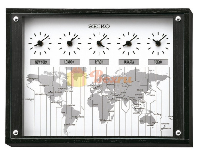 Настенные часы Seiko, QXA539K, с отображением пяти часовых поясов