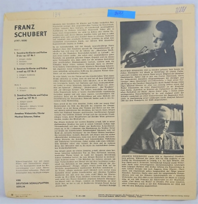 Виниловая пластинка Franz Schubert, Drei Sonatinen Op. 137 Für Klavier Und Violine; Ф. Шуберт,  Три сонаты соч. 137 для фортепиано и скрипки, бу