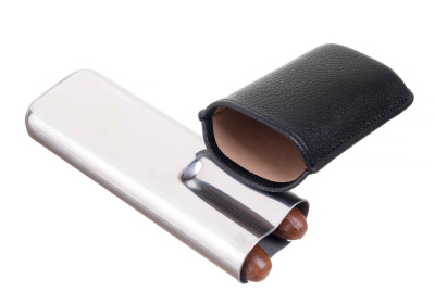 Чехол Lubinski на 2 сигары, металл и кожа, черный Чехол Lubinski на 2 сигары, металл и кожа, черный