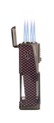 Зажигалка сигарная Honest, четверное пламя, с пробойником и сигарным ложементом, карбон
