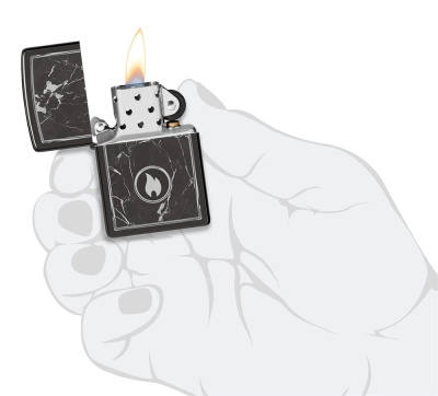 Зажигалка ZIPPO Marble Flame с покрытием High Polish Black, латунь/сталь, черная, глянцевая, 38x13x57 мм (без бензина)