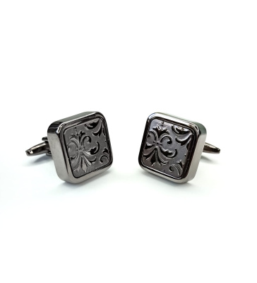 Запонки Cufflinks Inc. Квадрат черный металлик с лилией CF25
