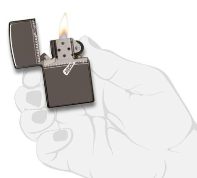 Зажигалка ZIPPO Classic с покрытием Black Ice ®, латунь/сталь, чёрная, глянцевая, 38x13x57 мм