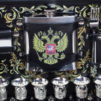 Набор подарочный «Люкс» черный принт герб РФ (6 персон)