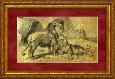 Картина на сусальном золоте «Пара львов»