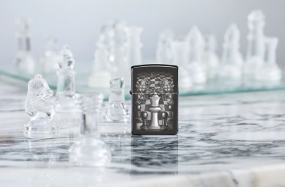 Зажигалка ZIPPO Chess Design с покрытием High Polish Black, латунь/сталь, черная, 38x13x57 мм Зажигалка ZIPPO Chess Design с покрытием High Polish Black, латунь/сталь, черная, 38x13x57 мм