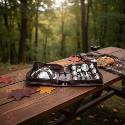 Набор дорожный "Макси" в сумке из натуральной кожи (на 6 персоны) Набор дорожный "Макси" в сумке из натуральной кожи (на 6 персоны)