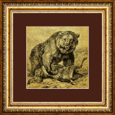 Картина на сусальном золоте «Медведь с добычей»
