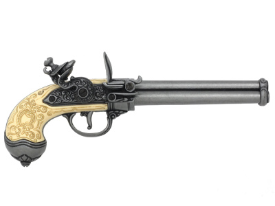 Пистоль итальянский 3-х ствольный флинтлок, 1680 год, хром