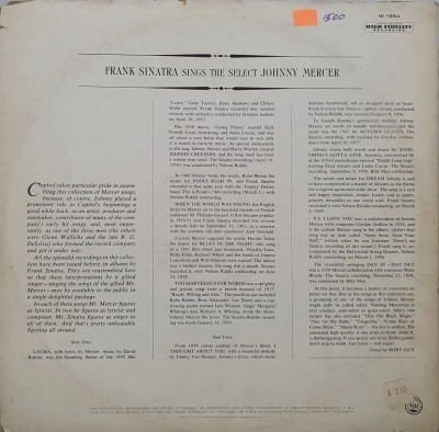 Виниловая пластинка Фрэнк Синатра, Sinatra, sings The select Johnny Mercer, бу Виниловая пластинка Фрэнк Синатра, Sinatra, sings The select Johnny Mercer, бу
