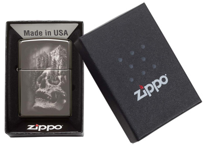 Зажигалка ZIPPO Skull Design с покрытием Black Ice®, латунь/сталь, черная, 38x13x57 мм