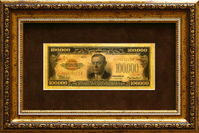 Картина на сусальном золоте банкнота-сертификат «Сто тысяч долларов США»