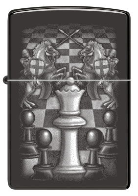 Зажигалка ZIPPO Chess Design с покрытием High Polish Black, латунь/сталь, черная, 38x13x57 мм Зажигалка ZIPPO Chess Design с покрытием High Polish Black, латунь/сталь, черная, 38x13x57 мм