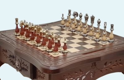 Шахматный-Ломберный стол резной узор, Italfama