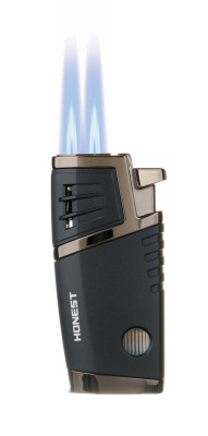 Зажигалка сигарная Honest, двойное пламя, с пробойником, чёрная