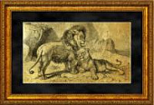 Картина на сусальном золоте «Пара львов»