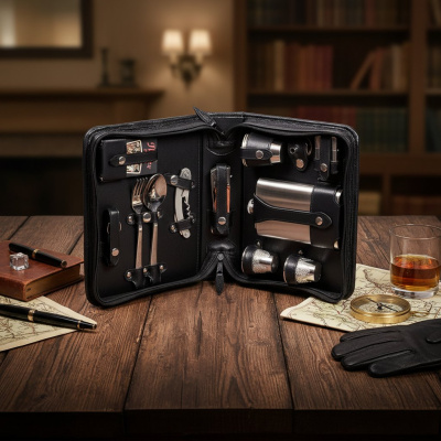 Набор дорожный в сумке из натуральной кожи (2 персоны), арт.204КК2 Набор дорожный в сумке из натуральной кожи (2 персоны), арт.204КК2