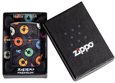 Зажигалка ZIPPO Records Design с покрытием 540 Matte, латунь/сталь, черная, 38x13x57 мм