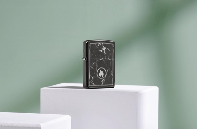 Зажигалка ZIPPO Marble Flame с покрытием High Polish Black, латунь/сталь, черная, глянцевая, 38x13x57 мм (без бензина)