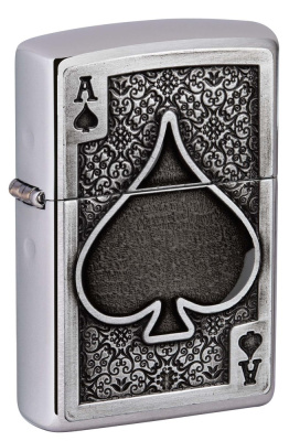 Зажигалка ZIPPO Ace Of Spades с покрытием Brushed Chrome, латунь/сталь, серебристая, 38x13x57 мм Зажигалка ZIPPO Ace Of Spades с покрытием Brushed Chrome, латунь/сталь, серебристая, 38x13x57 мм
