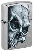 Зажигалка ZIPPO Skull and Flame с покрытием Street Chrome, латунь/сталь, серебристая, матовая, 38x13x57 мм (без бензина)