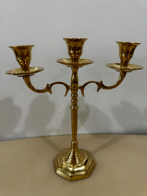 Подсвечник на 3 свечи латунь полированный 9,5"
