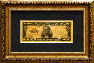 Картина на сусальном золоте банкнота-сертификат «Сто тысяч долларов США»