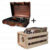 Комплект "Пиратский сундук" патефон и ящик на 75 пластинок (Camry CR1149 + Crosley AC1004A)