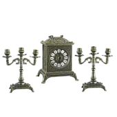 Часы каминные "Ларец" и 2 канделябра "Венеция" на 3 свечи, антик