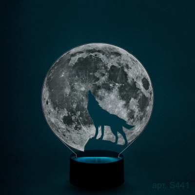 3D ночник Волк воет на луну