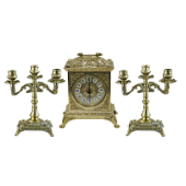 Часы каминные "Ларец" и 2 канделябра "Венеция" на 3 свечи, золото