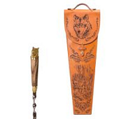 Шампура подарочные «Волк» 6шт. в колчане из натуральной кожи (гравировка), арт.305КК6-Г2 Шампура подарочные «Волк» 6шт. в колчане из натуральной кожи (гравировка), арт.305КК6-Г2