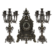 Часы каминные и 2 канделябра на 5 свечей "Барокко", антик