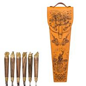 Шампура подарочные 6шт. (звери) в колчане из натуральной кожи (охотник, гравировка), арт.308КК6-Г1 Шампура подарочные 6шт. (звери) в колчане из натуральной кожи (охотник, гравировка), арт.308КК6-Г1
